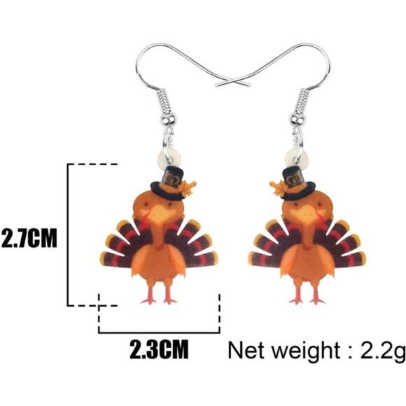 Acrylic Thanksgiving Turkey Earrings - Anime Chicken Charm Jewelry for Women & G - Picture 5 of 7
